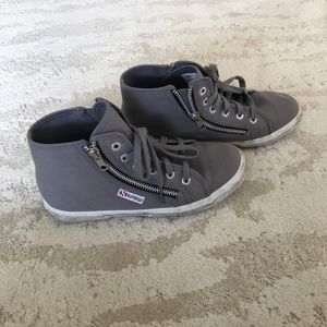 SUPERGA Distressed Gray Cotdu Hi Top w/Zipper